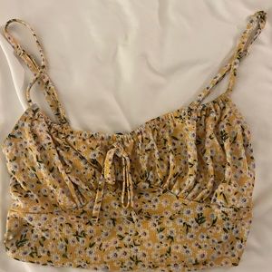 Yellow floral cropped tank top